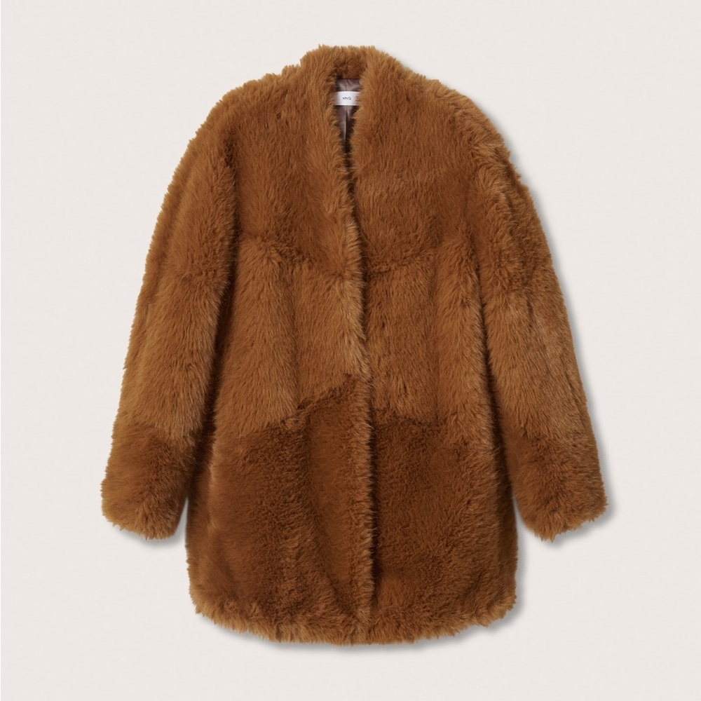 Mango MNG Oversized Brown Faux Fur Jacket Coat - Picture 3 of 10